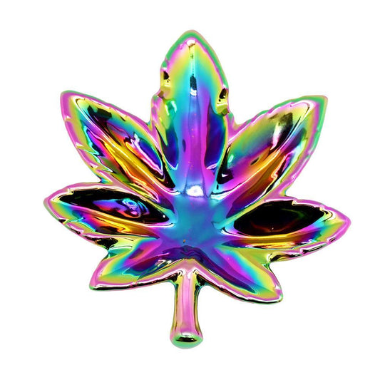 Iridescent Rainbow Hemp Leaf Ashtrays