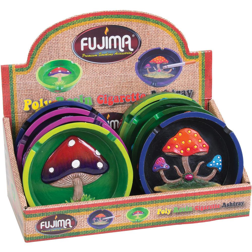 8PC DISPLAY - Fujima Mushroom Round Polyresin Ashtray- 4.25" / Assorted