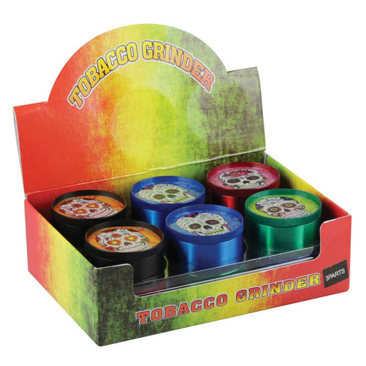 12 PC DISPLAY - 2" 3pc DOTD Sugar Skull Grinder - Assorted Colors