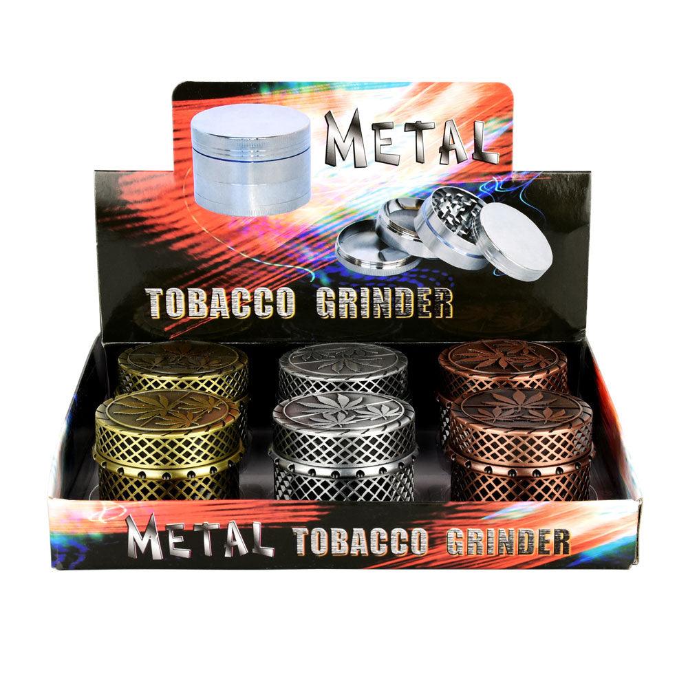 6PC DISP-Hemp Leaf Trio Solid Metal Grinder- 4pc/2"/Assorted