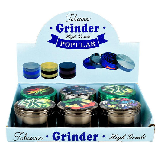 6PC DISP- Hemp Leaf Colored Metal Grinder- 4pc/2.5"/Assorted