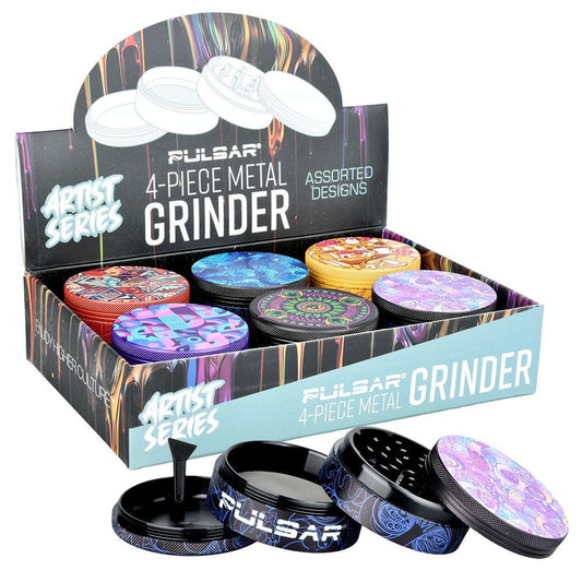 6PC DISP-Pulsar Artist Series Grinder with Side Art- 4pc /2.5"/Asst Designs