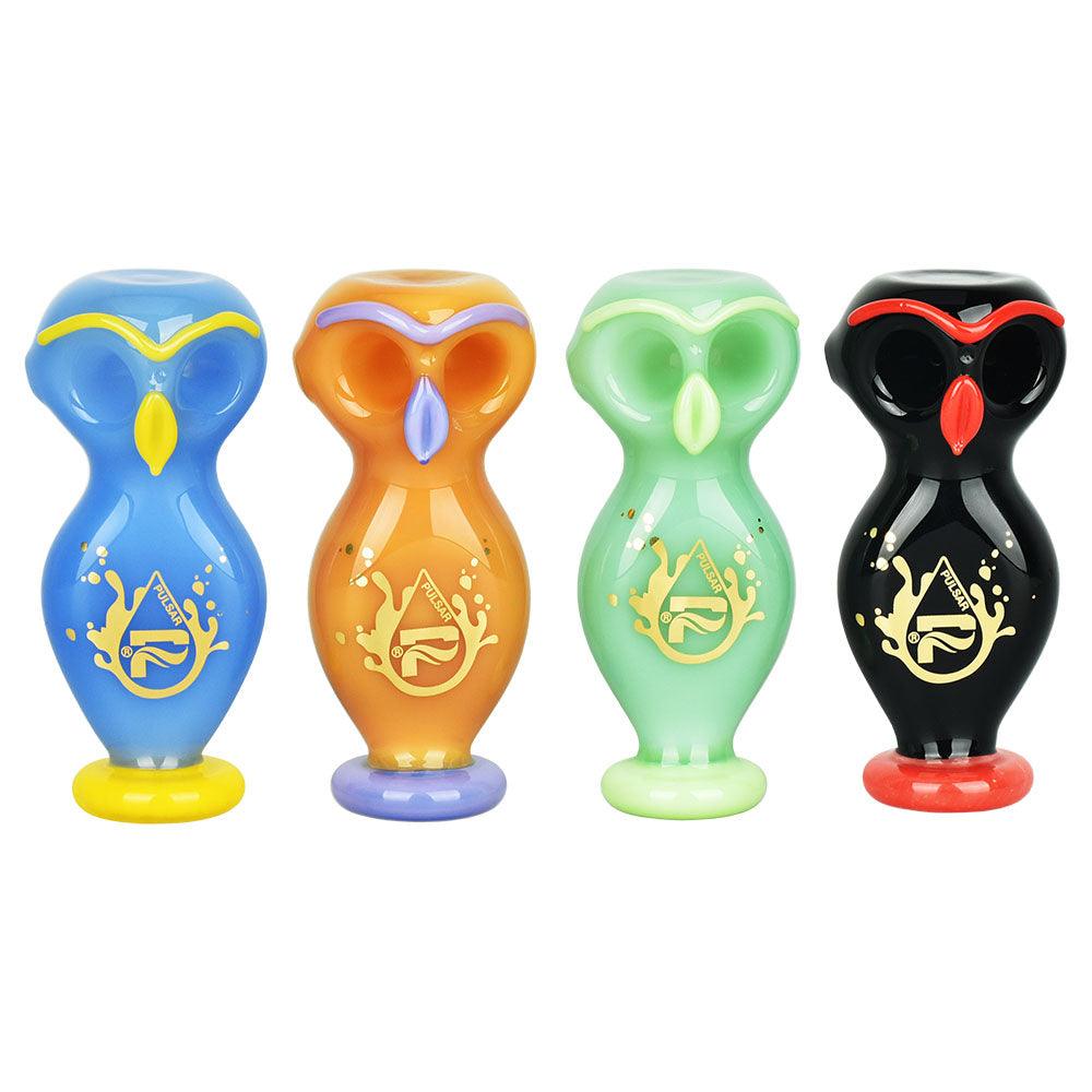 Pulsar Wise Owl Double Bowl Hand Pipe - 4"/Colors Vary