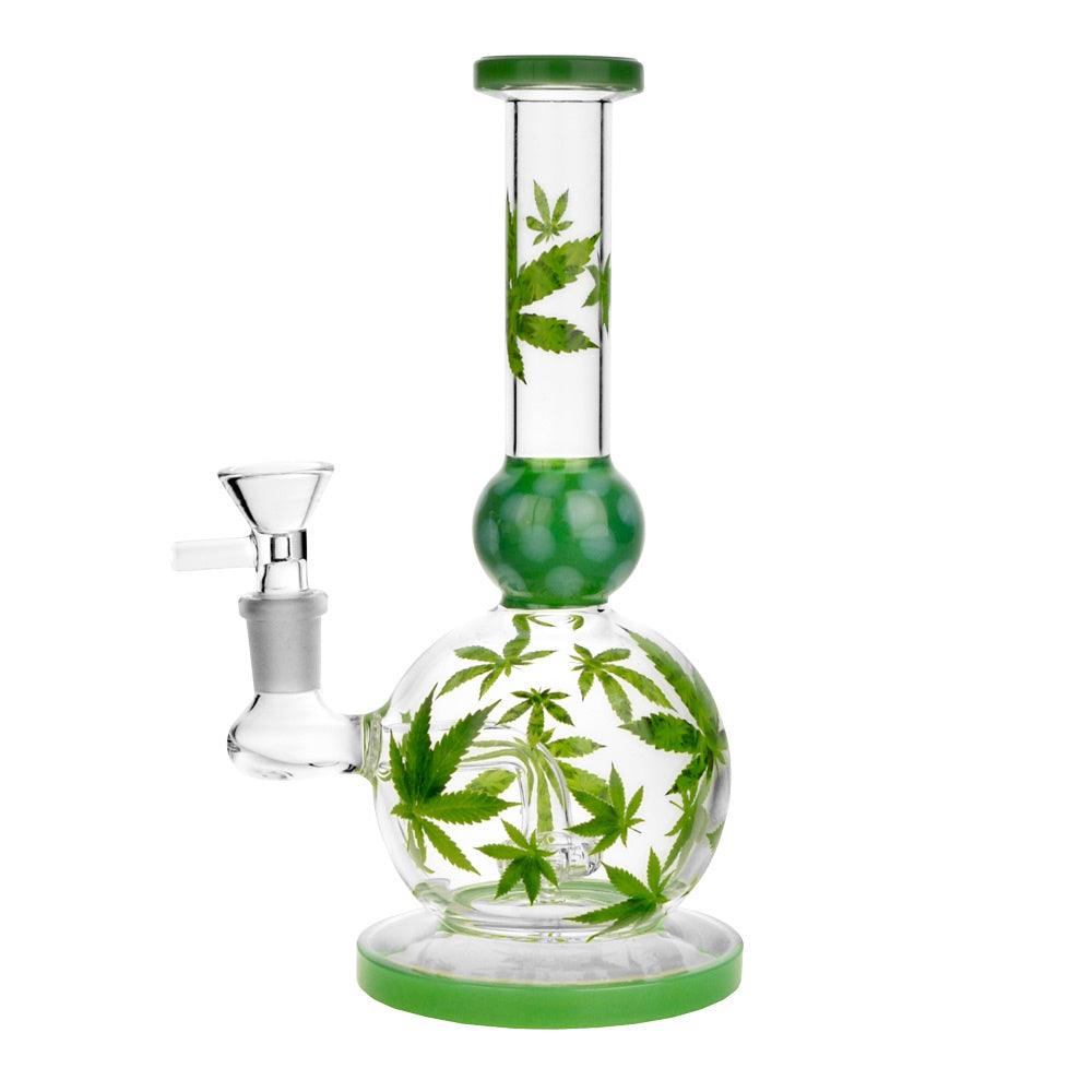 Hemp Leaf Ball Water Pipe - 8.5" / 14mm Female