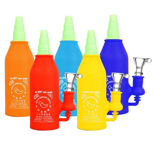 Asian Hot Sauce Silicone Water Pipe- 6.5"/14mm F/Colors Vary