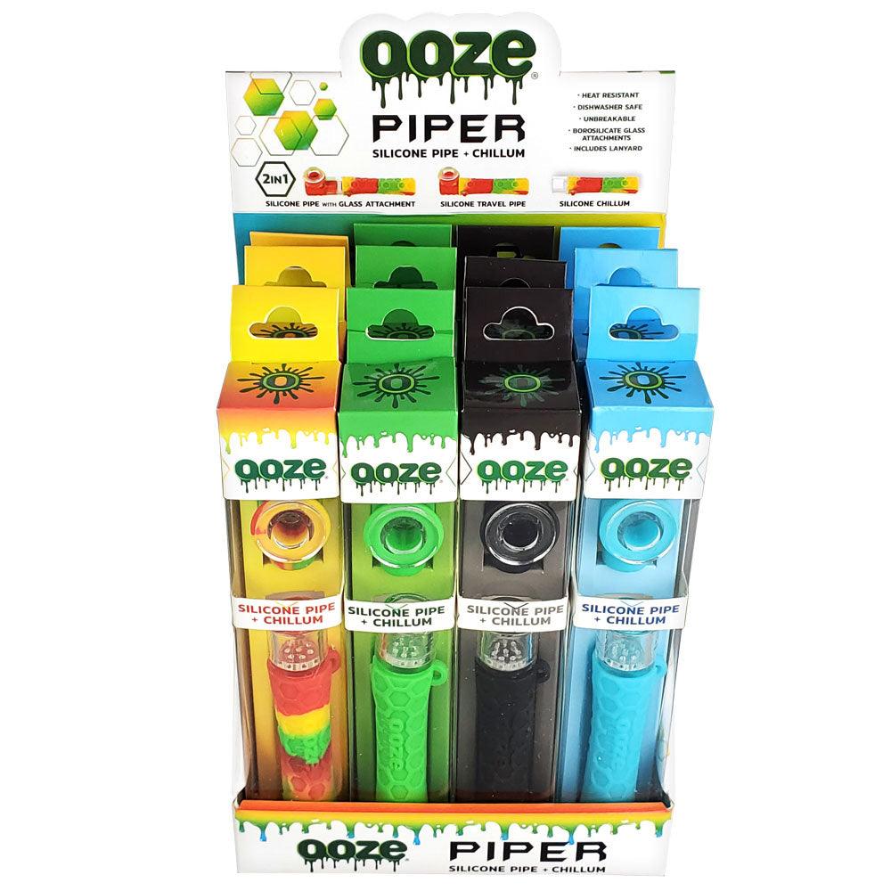 12PC DISP - Ooze Piper 2-in-1 Silicone Pipe + Chillum - Asst