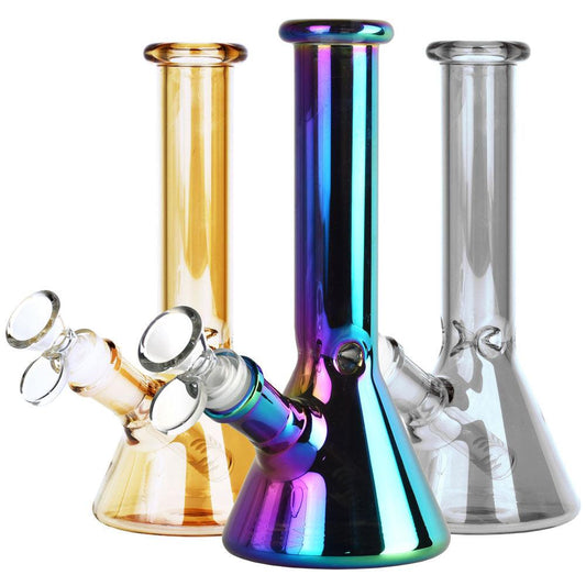 Oil Slick Beaker Water Pipe - 8" / 14mm F / Colors Vary