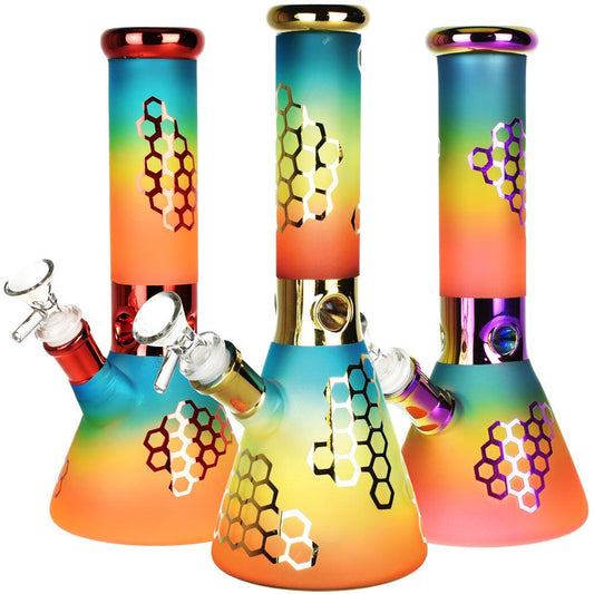 Rainbow Honeycomb Glass Water Pipe - 10" / 14mm F