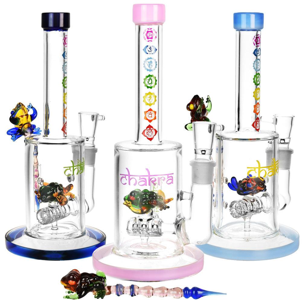 Chakra Frog Water Pipe w/ Stir Tool - 9"/19mm F/Asst Colors