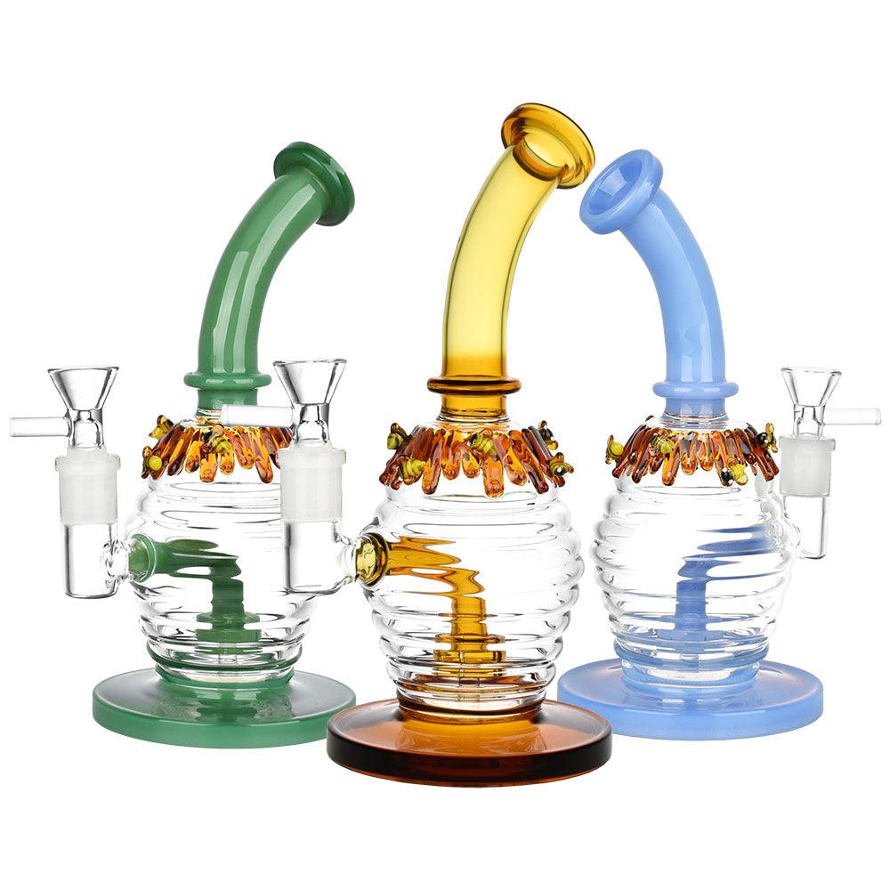 Beez Kneez Honeypot Glass Water Pipe - 8.25" / 14mm F / Colors Vary