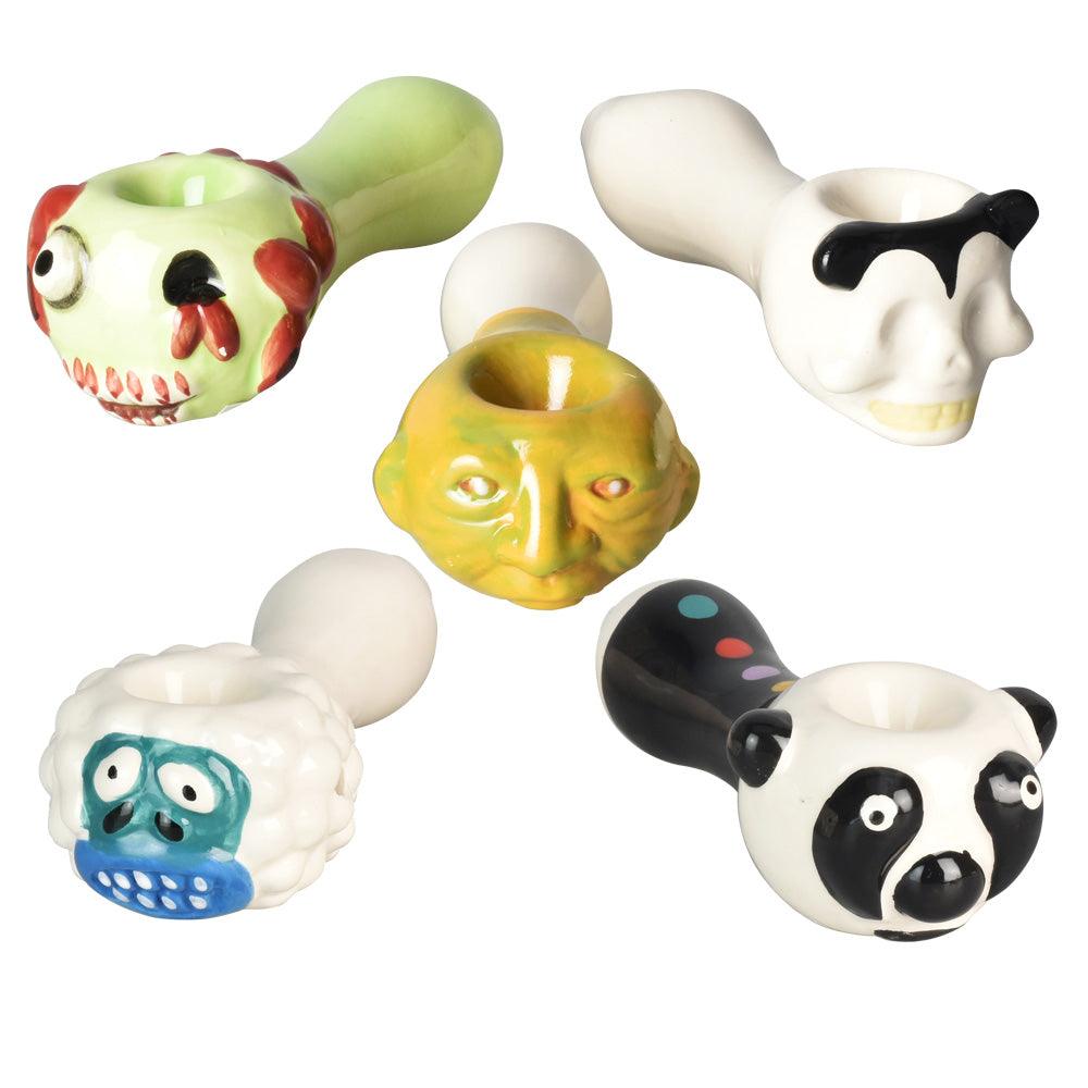 5PC SET- Ghoulish Creature Ceramic Hand Pipe -4.5"/Asst Styles