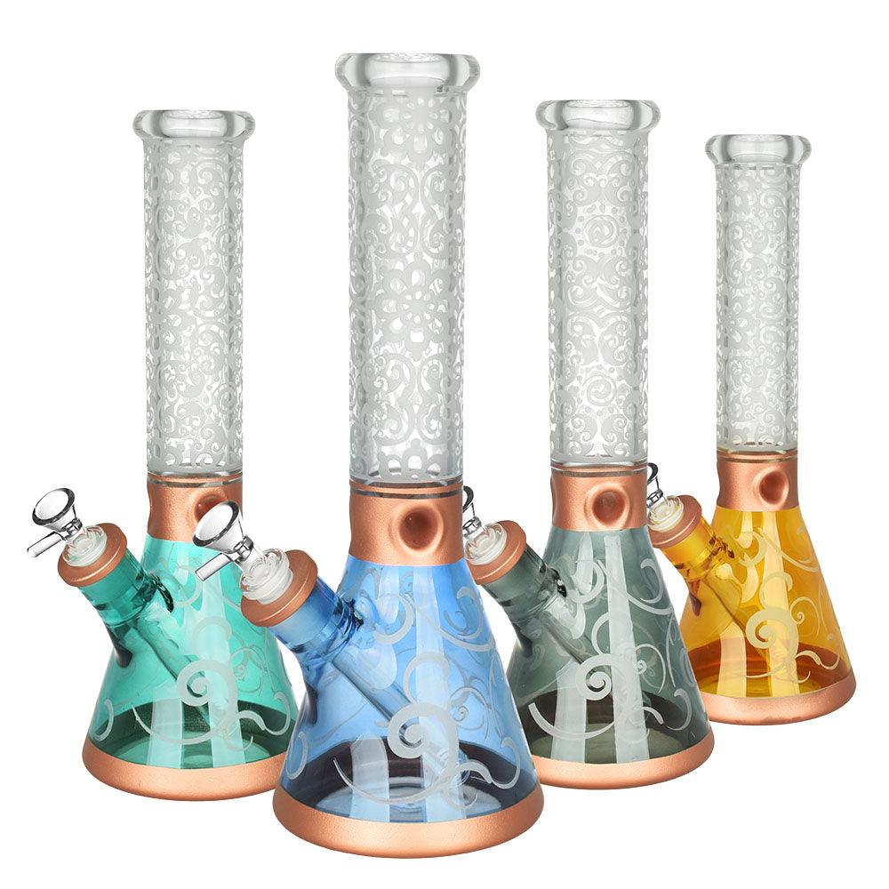 Retro Filigree Beaker Water Pipe - 13.5" / 14mm F / Colors Vary