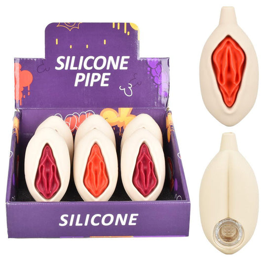 6PC DISP - Vulva Silicone Hand Pipe - 4.25" / Assorted Colors