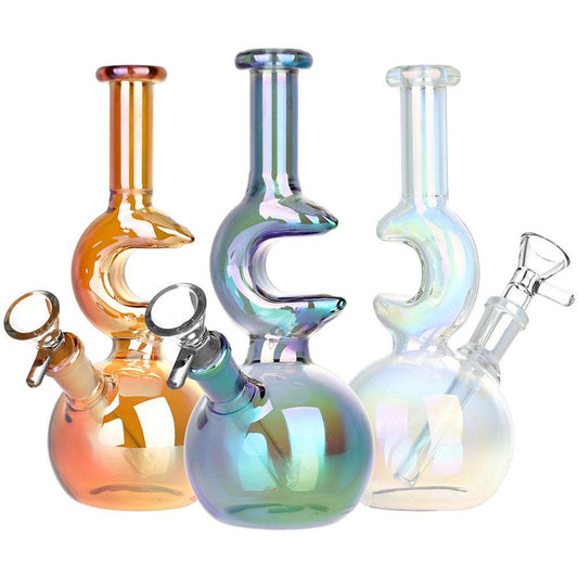 Lunar Glow Electroplated Glass Water Pipe - 7.25" / 14mm F / Colors Vary