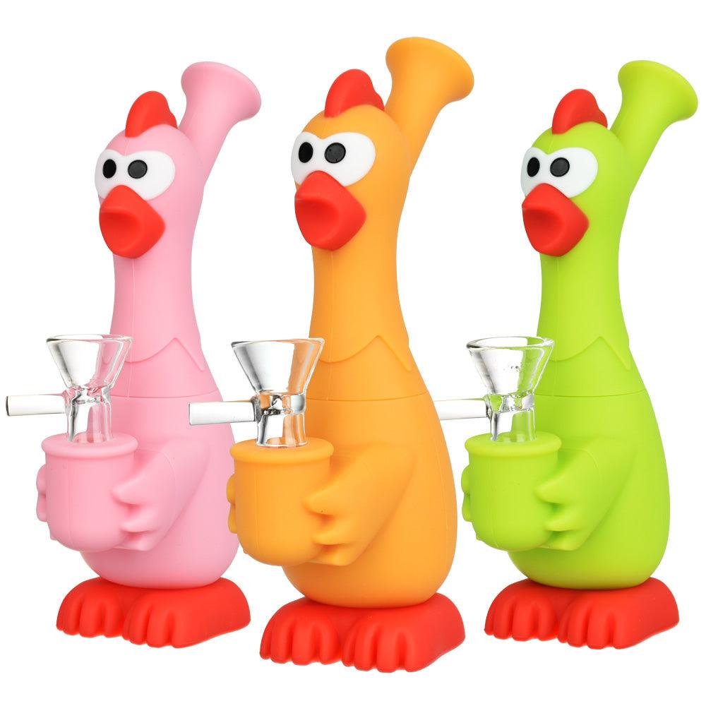 What The Cluck Silicone Water Pipe - 7" / 14mm F / Colors Vary