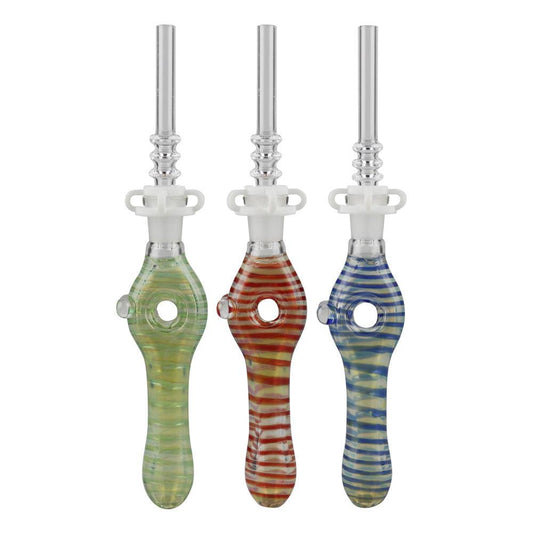 Glass Donut Dab Straw w/ Quartz Tip - 6.75"/10mm/Colors Vary