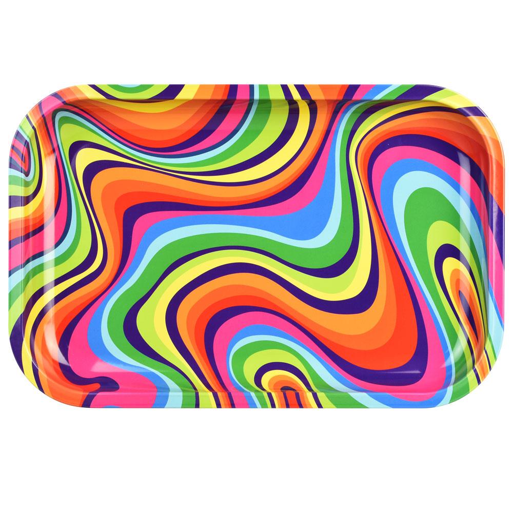 Psychedelic Rainbow Swirl Metal Rolling Tray