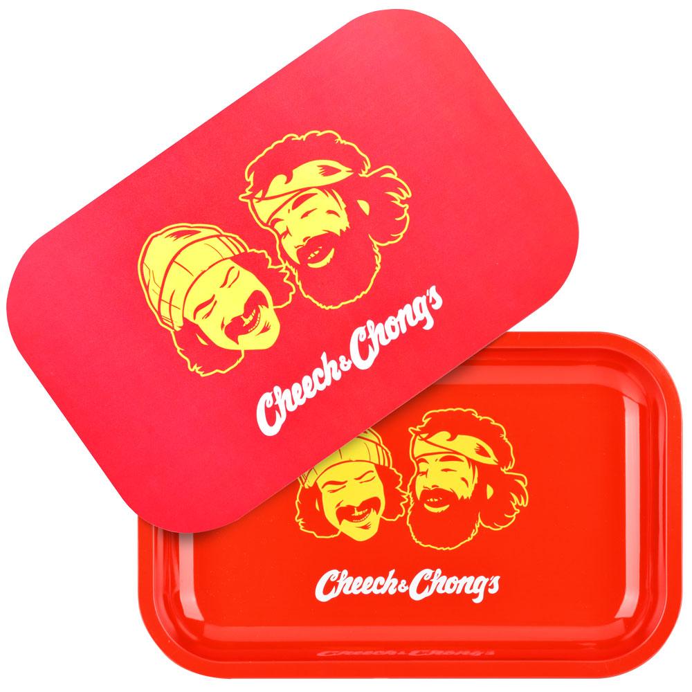 Cheech & Chong x Pulsar Metal Rolling Tray W/ Lid - Red Faces / 11" x 7"